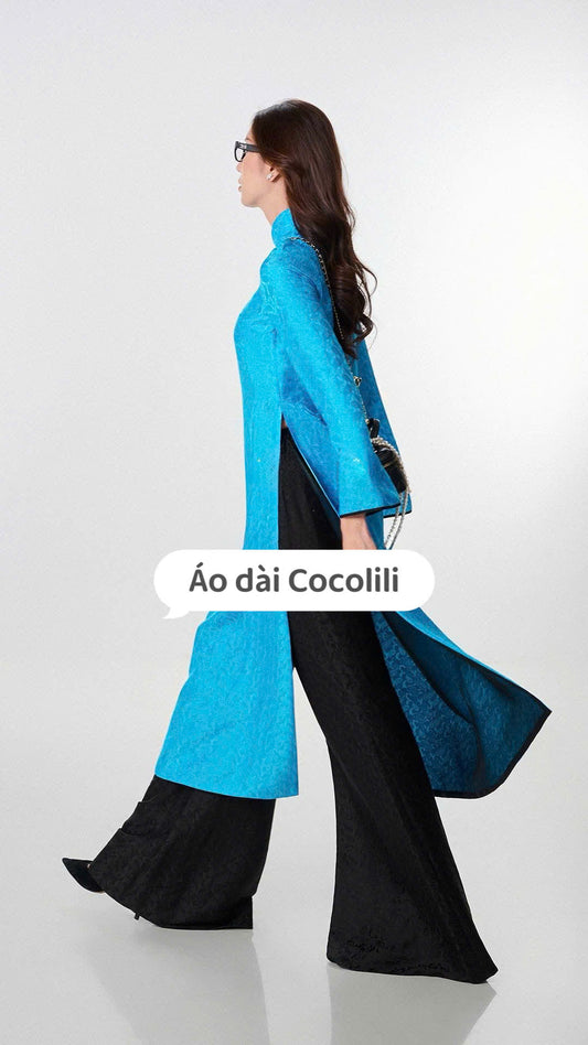 HD126 3834 Áo + quần nha xá - Áo dài dáng suông lụa nha xá 4 tà lót tơ may theo kỹ thuật liền tà