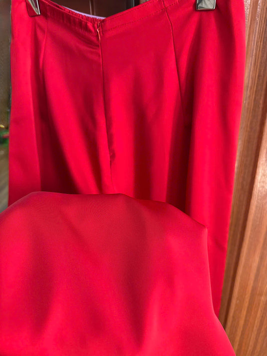 3839 Quần suông lụa tô châu màu đỏ tươi
