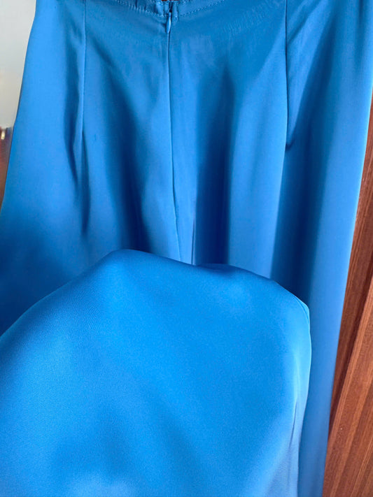 3843 Quần suông lụa tô châu màu xanh thiên thanh