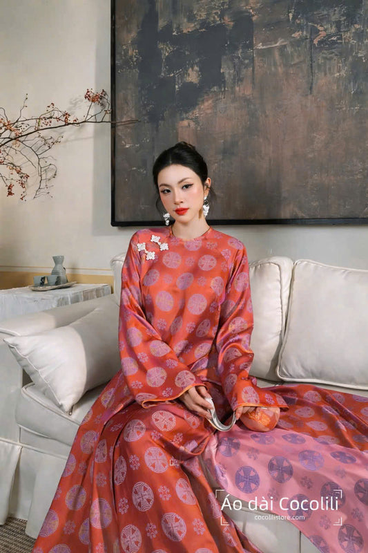 H699 3891 Áo + quần cùng chất - Áo dài dáng suông 2 tà lụa silk óng vạn hỷ