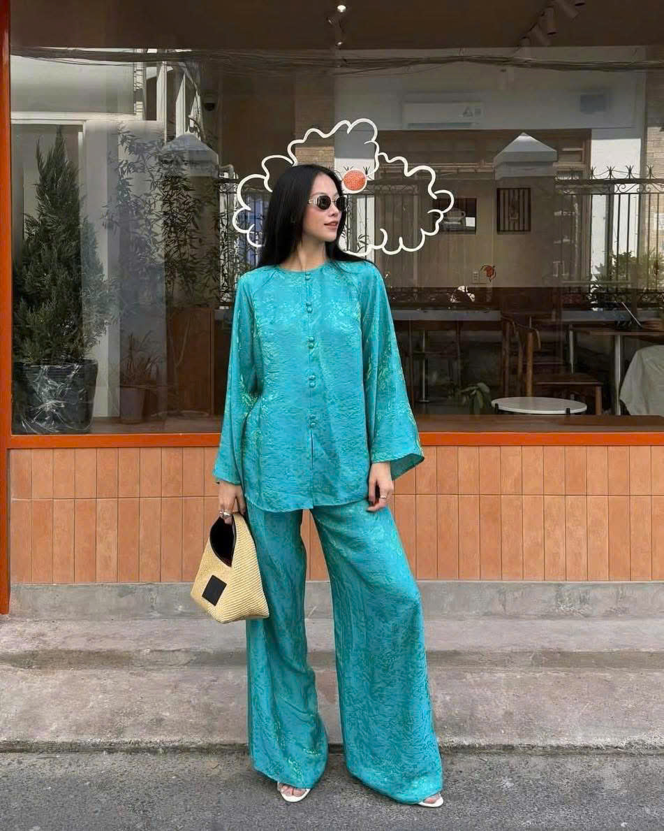 BB181 3916- Set bà ba lụa tằm ánh kim tencel