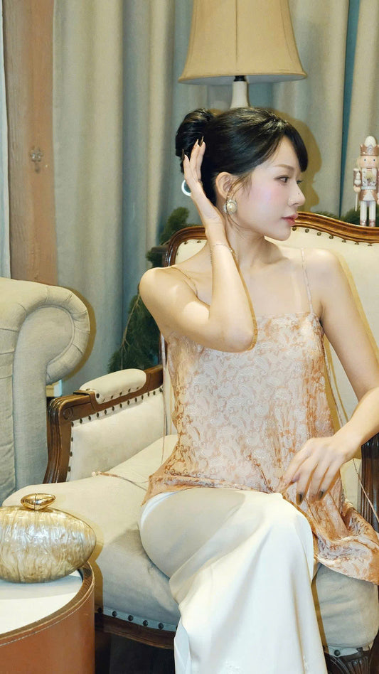 Y09 - Set đồ bộ áo 2 dây + khăn + quần lụa nha xá