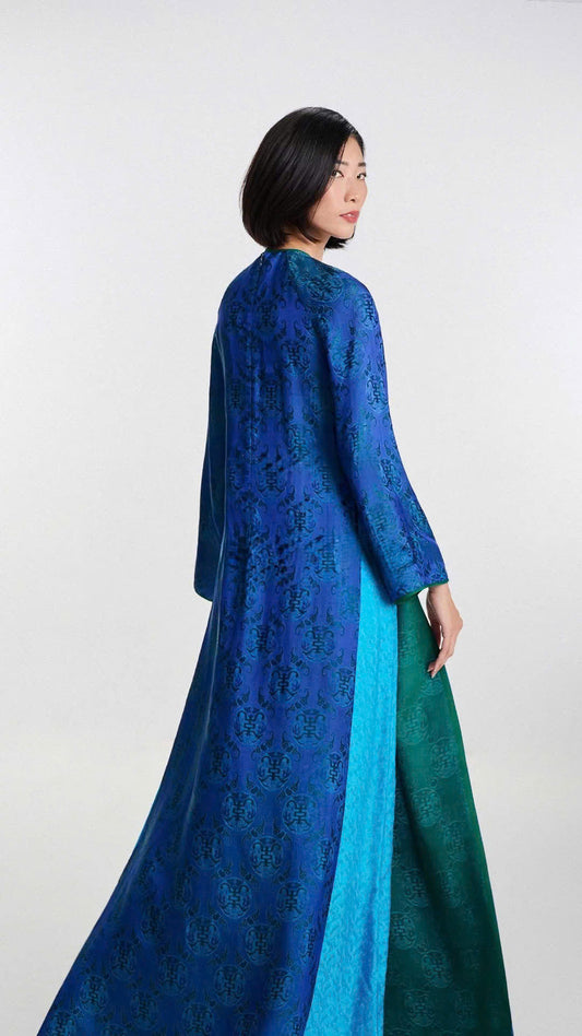 HD129 Áo + quần nha xá - Áo dài dáng suông lụa nha xá lót tơ 4 tà may theo kỹ thuật dính liền tà