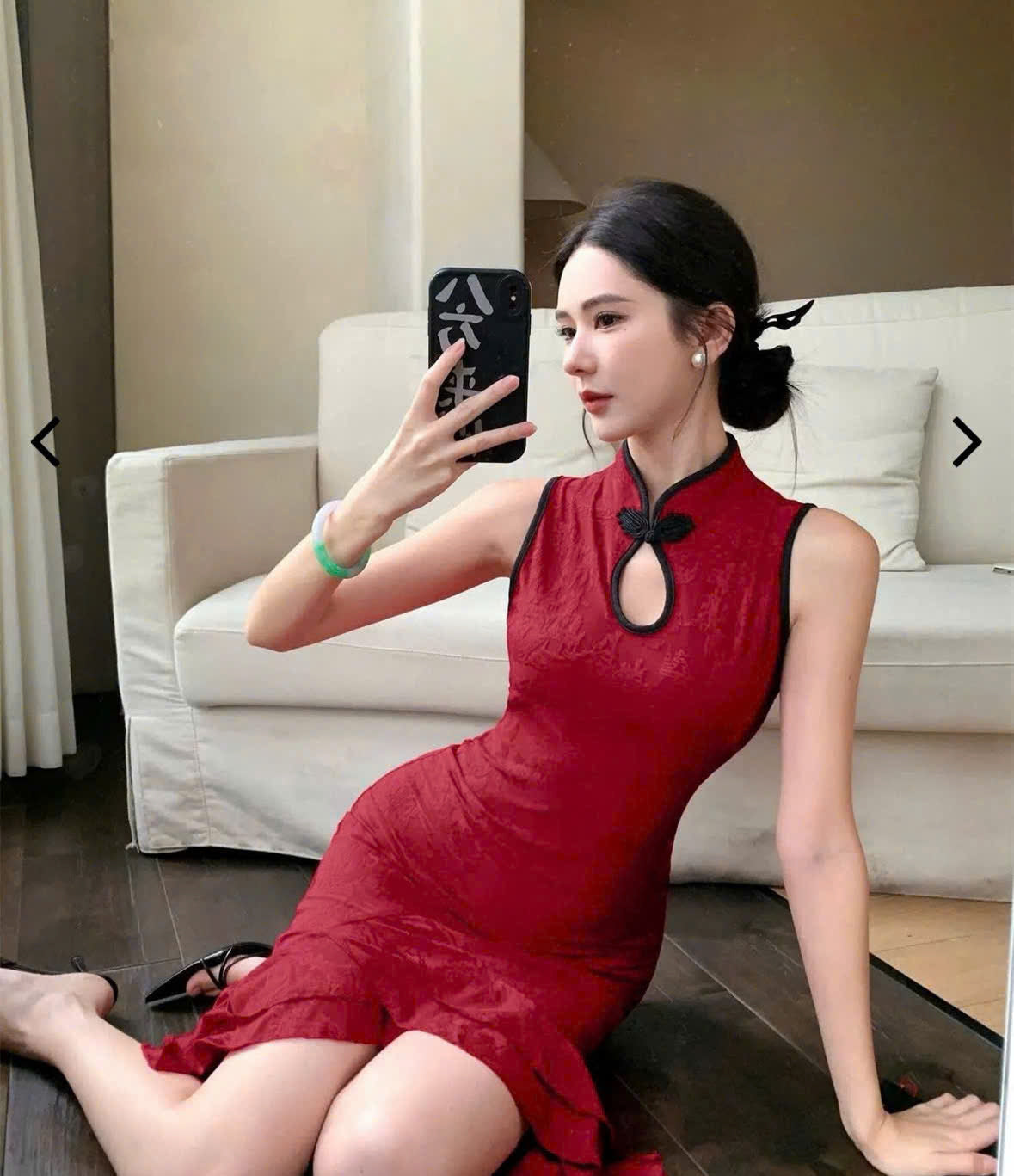 SX20 3973 - Sườn xám lửng đỏ