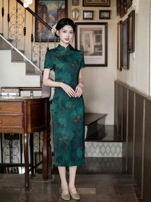 SX17 3975  - Sườn xám dài Lục Thanh Ý