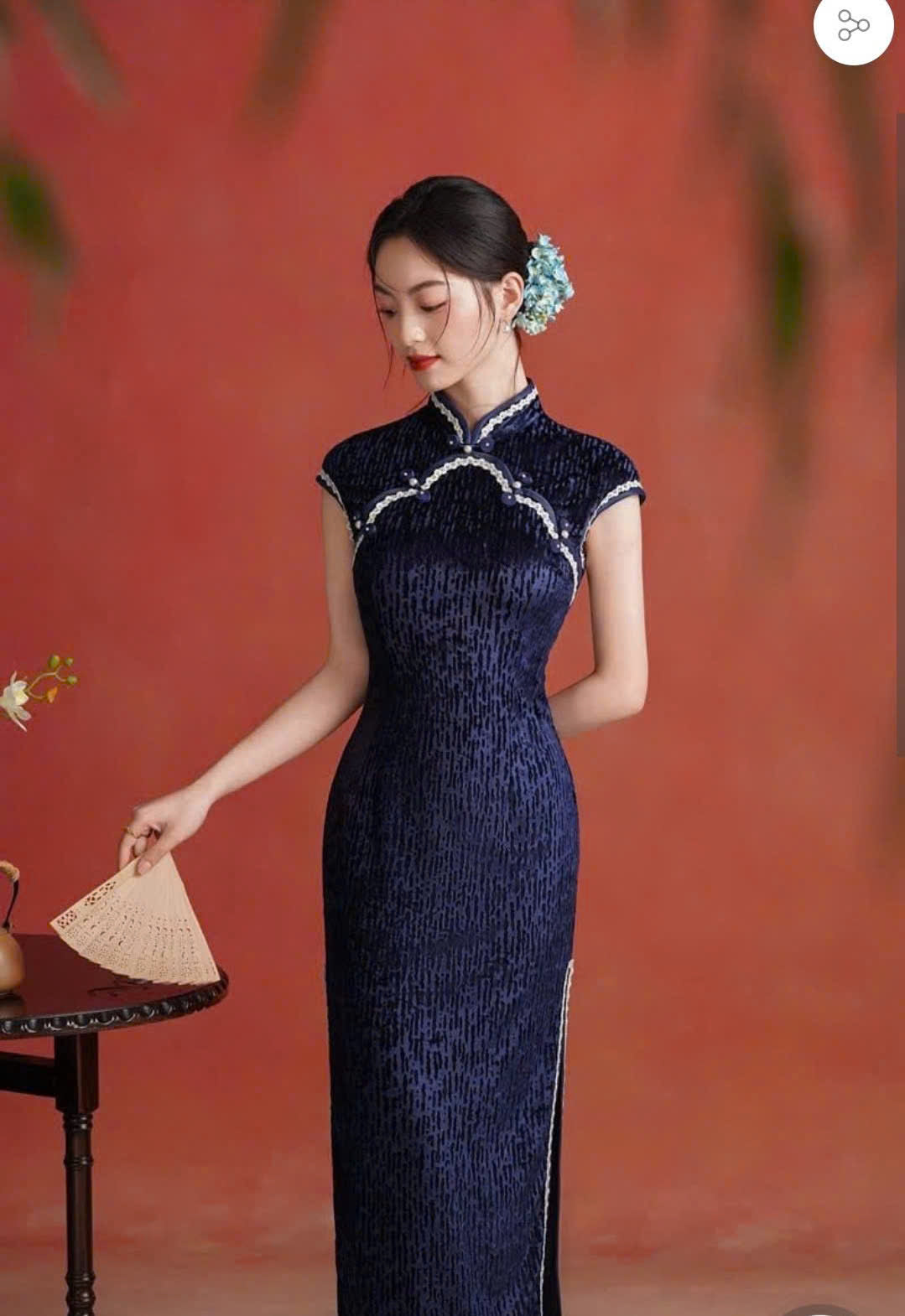 SX16 3976 - Sườn xám sương thanh lam