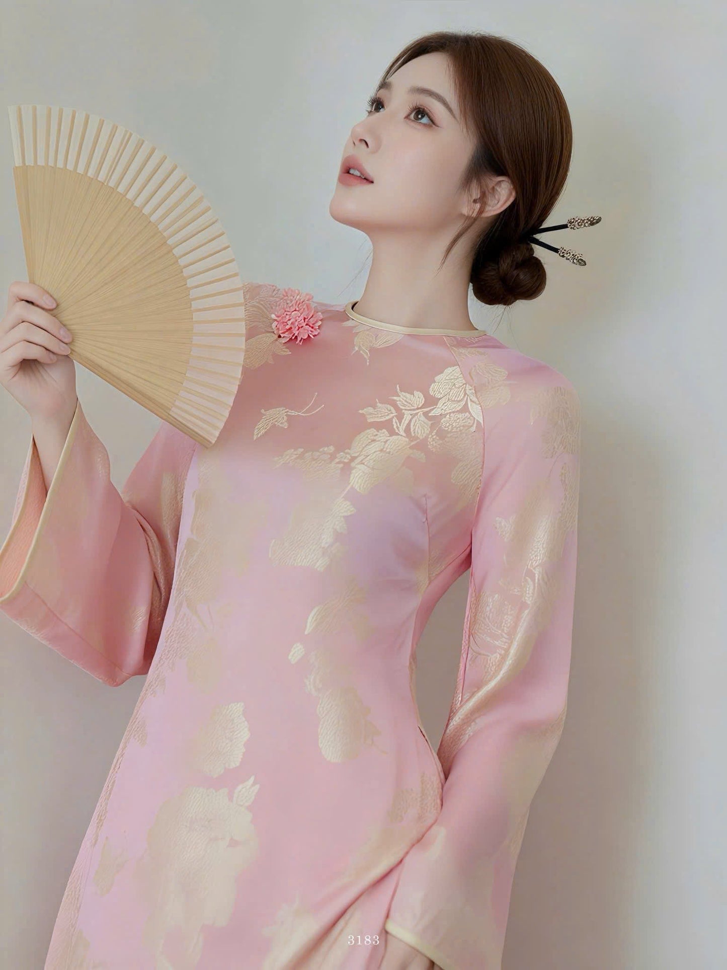 H710 3984 Áo only no pants - Áo dài dáng suông 2 tà tằm silk óng màu hồng phấn