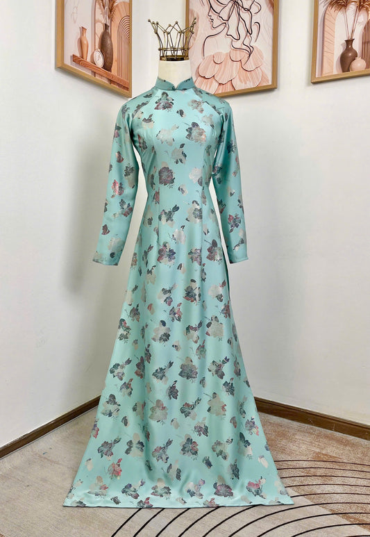 H717 3988 Áo only no pants - Áo dài dáng truyền thống chiết li eo lụa dubai