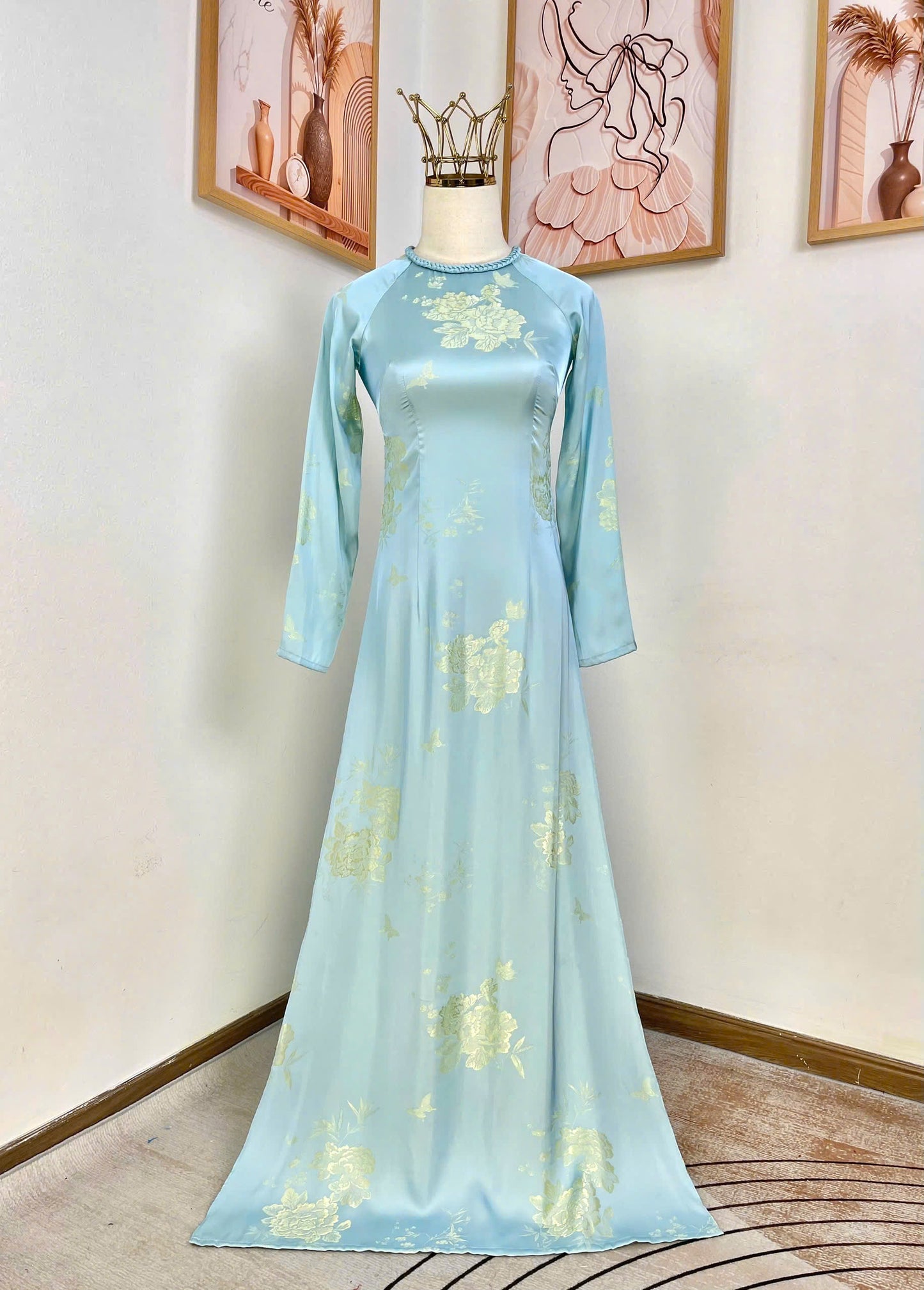 H732 4006 Áo only no pants - Áo dài dáng truyền thống chiết li eo màu xanh blue