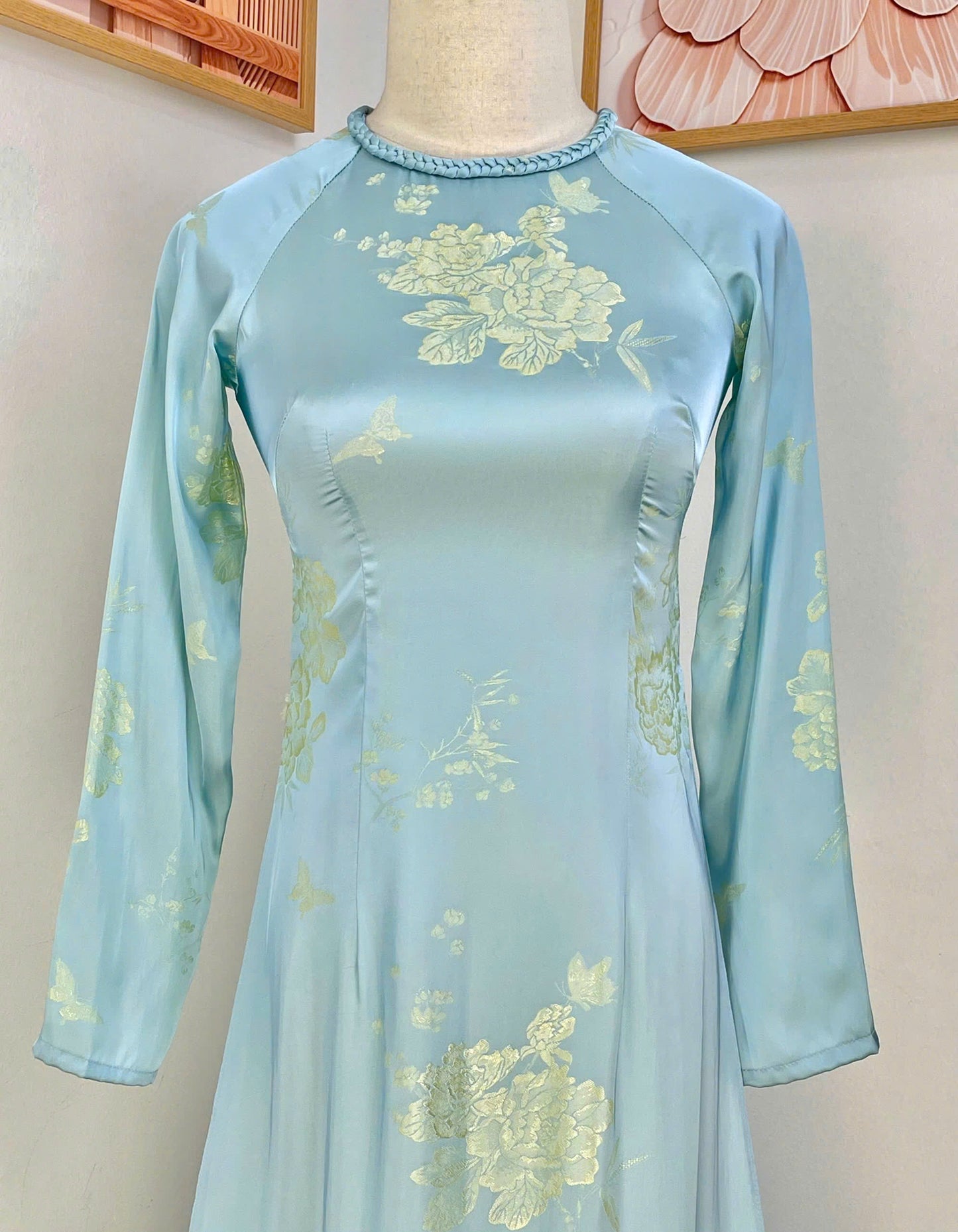H732 4006 Áo only no pants - Áo dài dáng truyền thống chiết li eo màu xanh blue