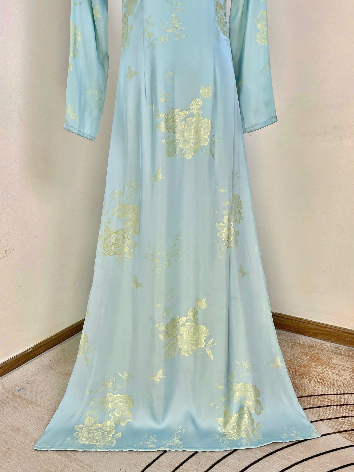 H732 4006 Áo only no pants - Áo dài dáng truyền thống chiết li eo màu xanh blue
