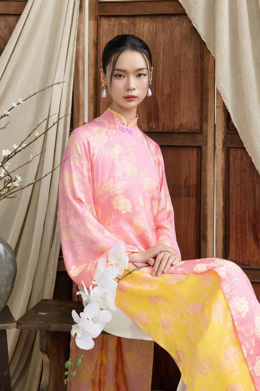 H730 4009 Áo only no pants - Áo dài dáng suông 4 tà màu hồng