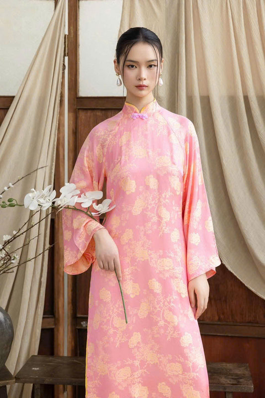 H730 4009 Áo only no pants - Áo dài dáng suông 4 tà màu hồng