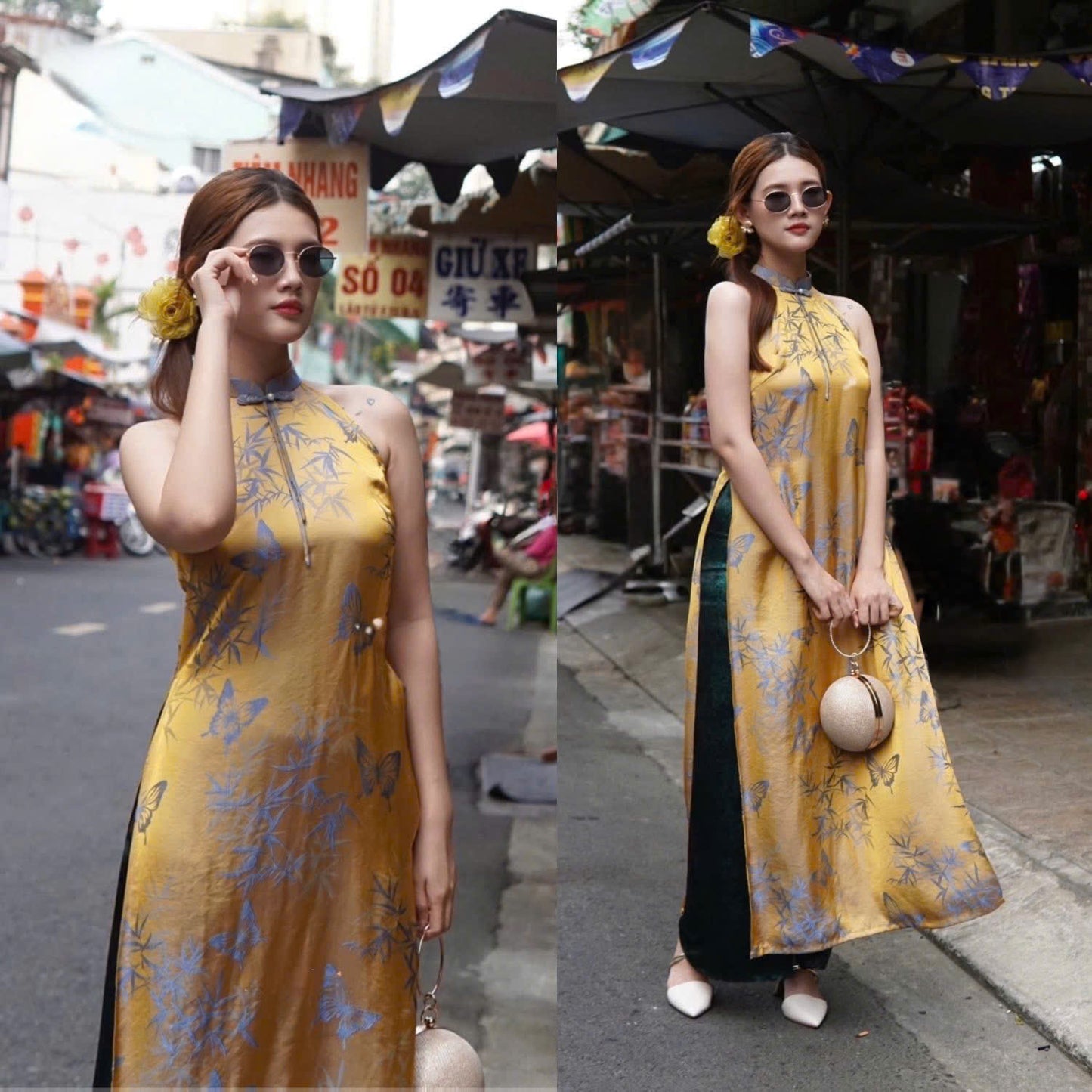 Y07 4049 Yếm only no pants - Yếm lụa silk óng vàng hồ điệp