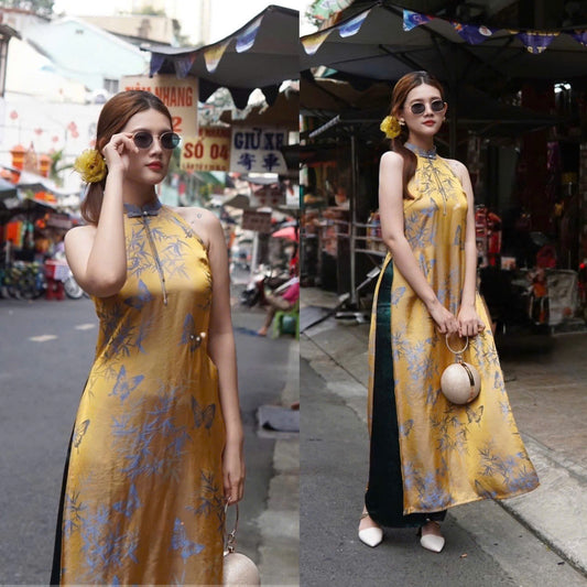 Y07 4049 Yếm only no pants - Yếm lụa silk óng vàng hồ điệp