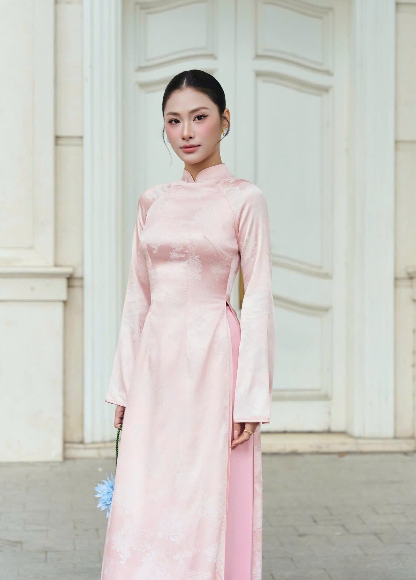 M277 4052 Áo only no pants - Áo dài dáng truyền thống chiết li eo màu hồng phấn