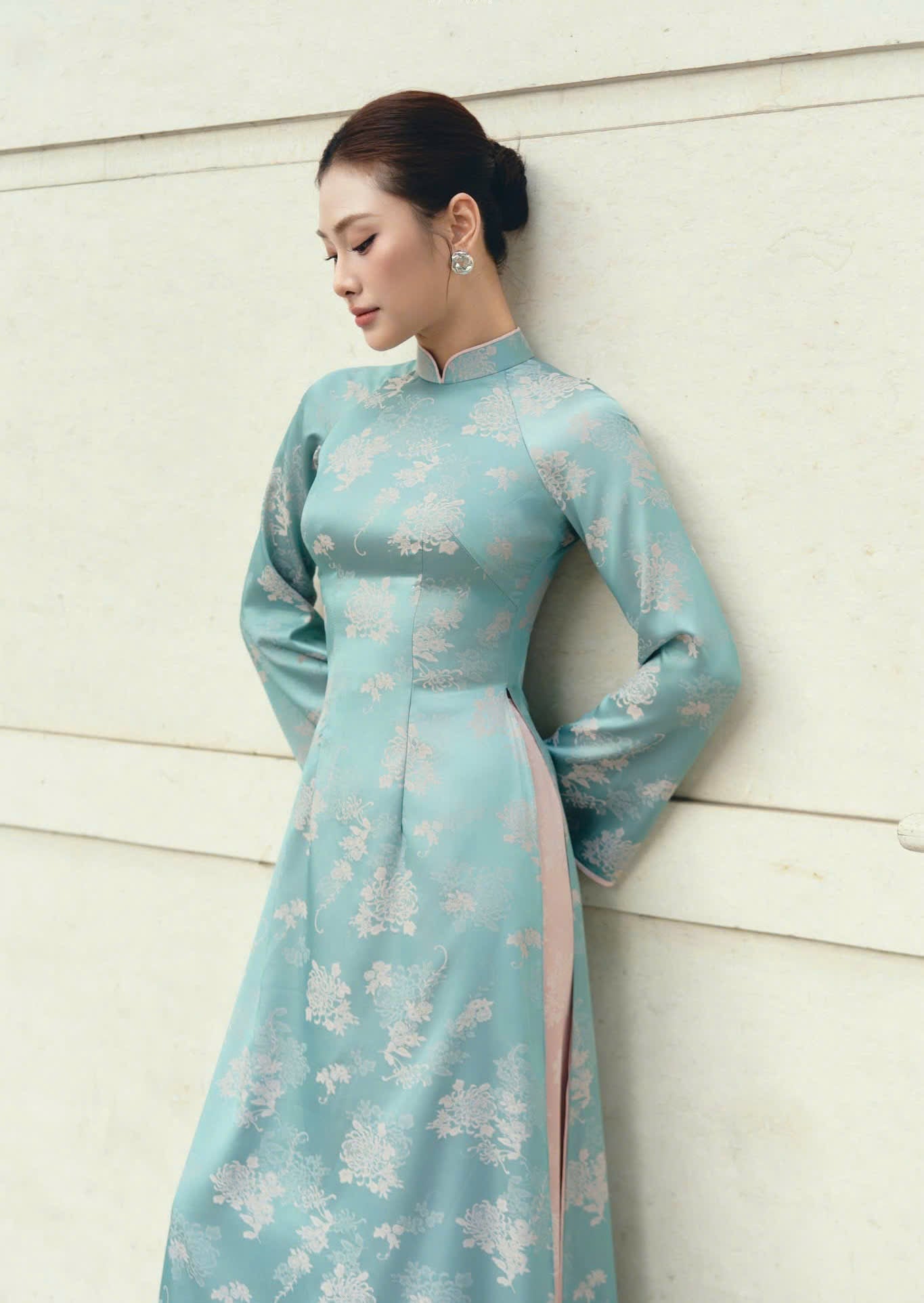M278 4054 Áo only no pants - Áo dài dáng truyền thống chiết li eo màu xanh blue