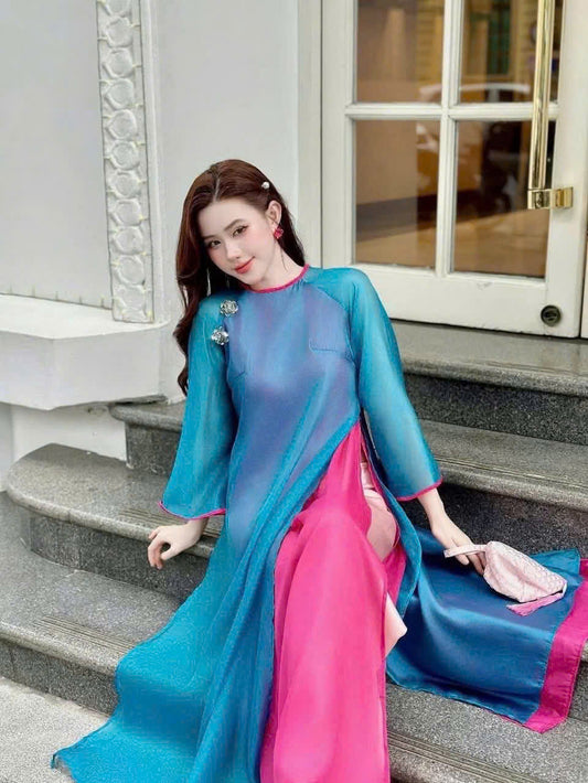 H761 4251 Áo only no pants - Áo dài dáng suông 4 tà tơ óng