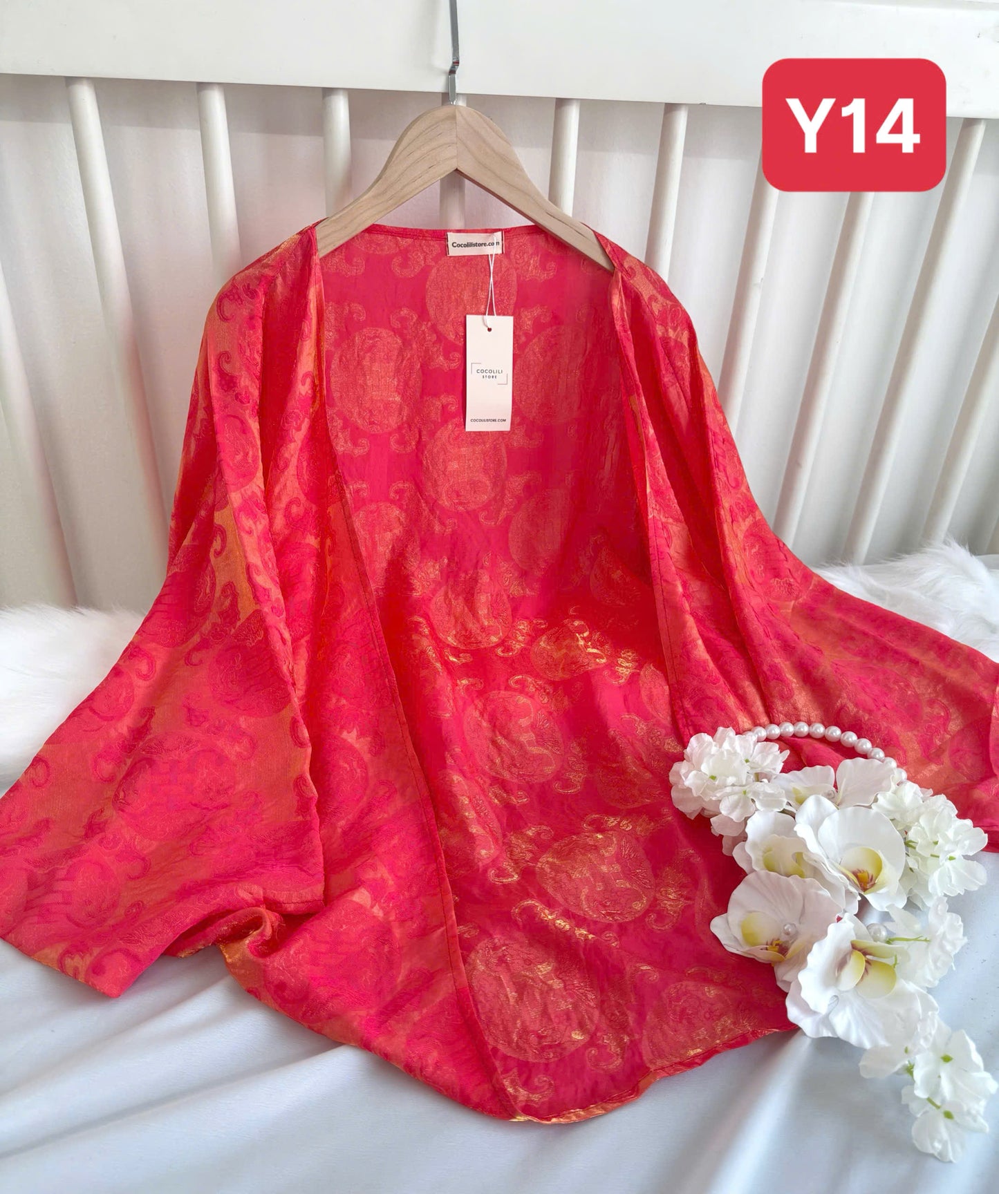 Y14 4071 - Áo choàng tằm tencel thọ dơi màu hồng sen