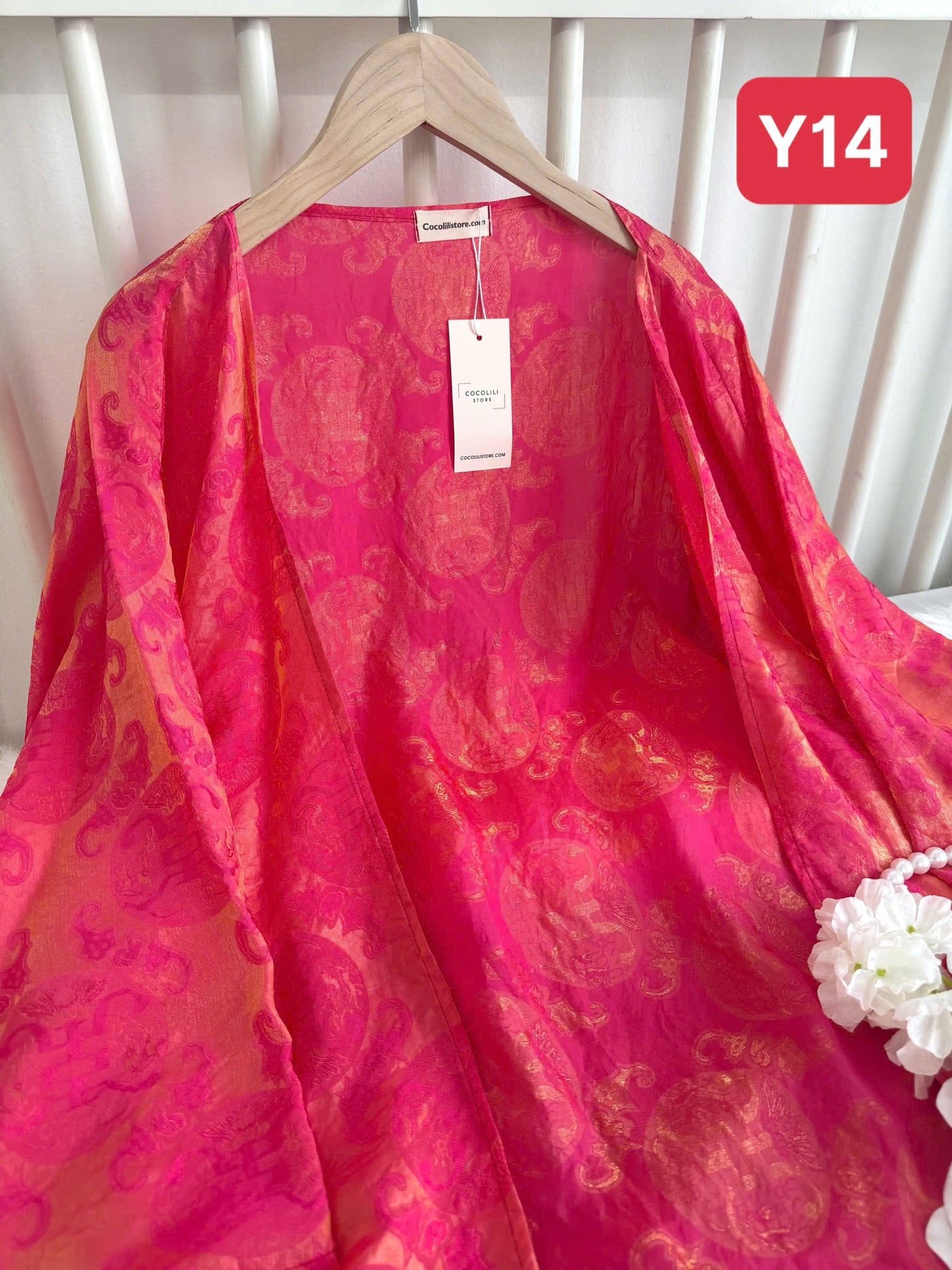 Y14 4071 - Áo choàng tằm tencel thọ dơi màu hồng sen