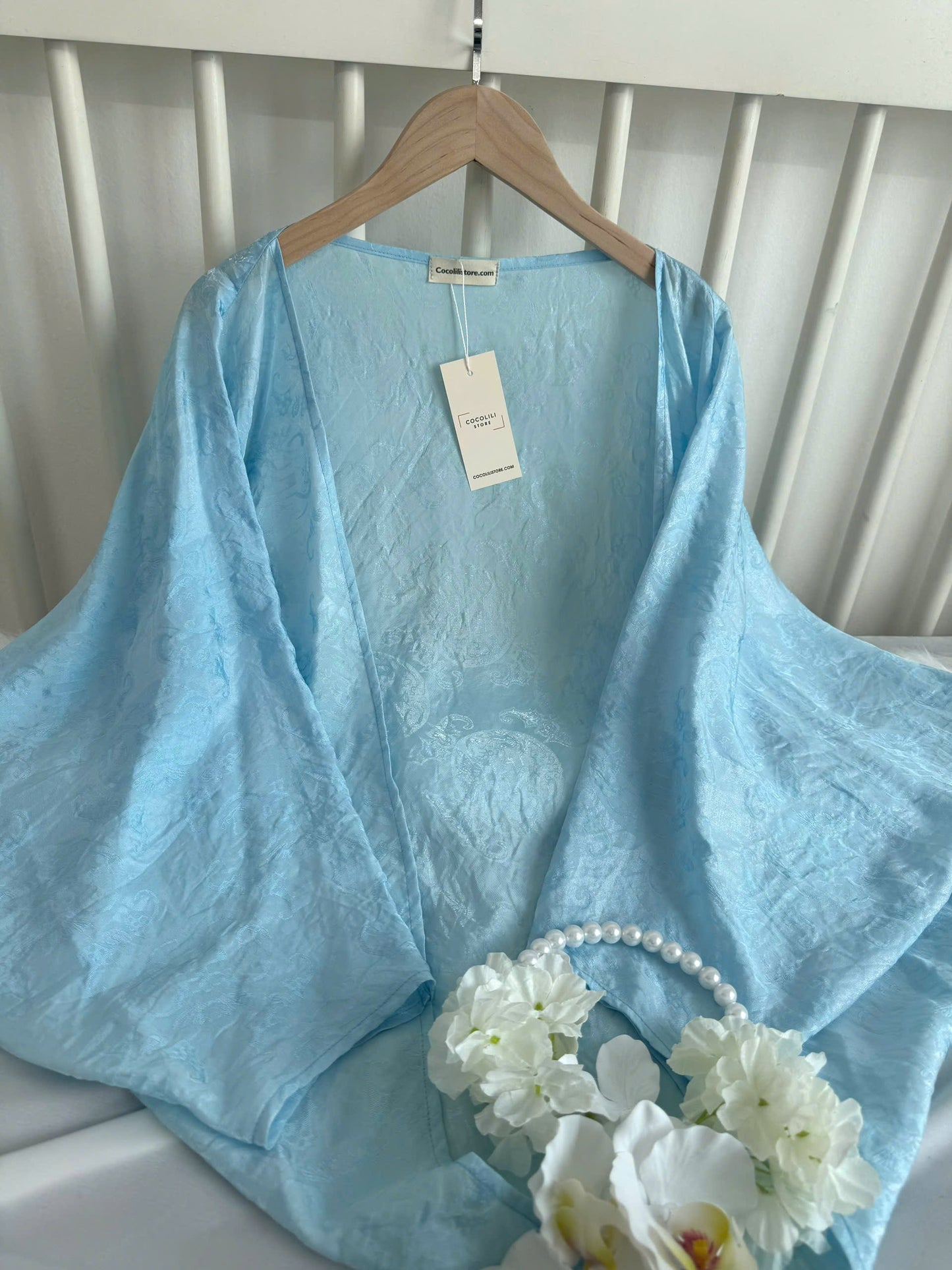 Y12 4076 - Áo choàng tằm tencel thọ dơi màu xanh blue