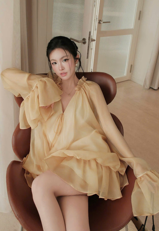 XT0074 4082 - Set áo voan tay bèo + quần ngắn