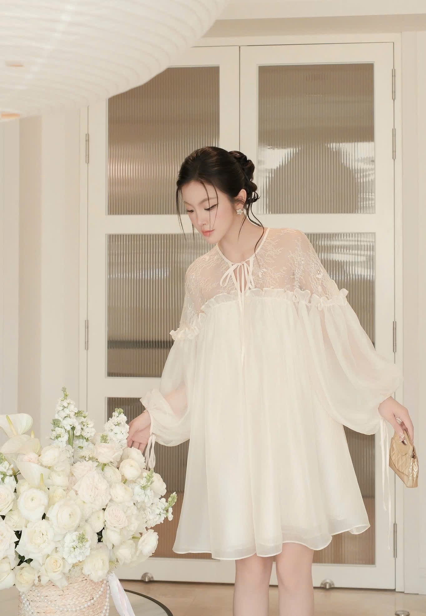XT0071 4087 - Áo babydoll cổ ren
