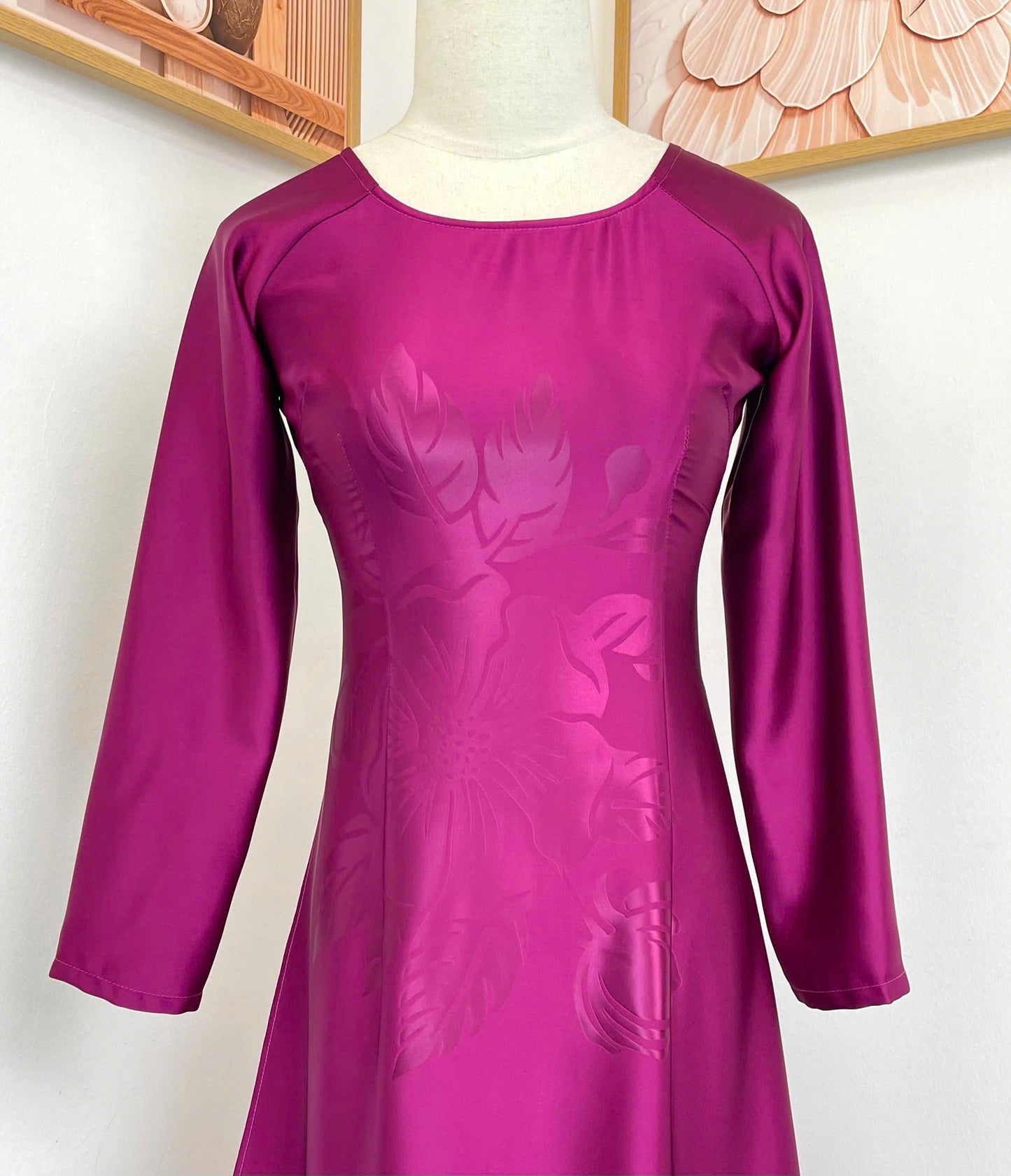 H748 4123 Áo only no pants - Áo dài lụa mã não 4D màu tím cẩm