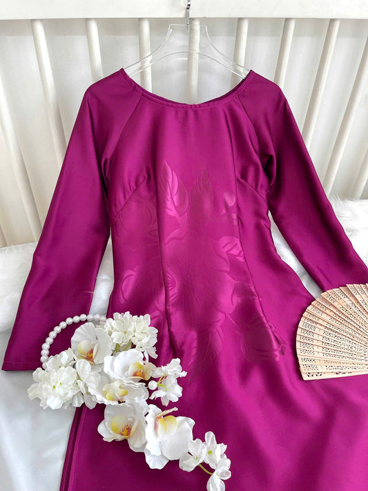 H748 4123 Áo only no pants - Áo dài lụa mã não 4D màu tím cẩm