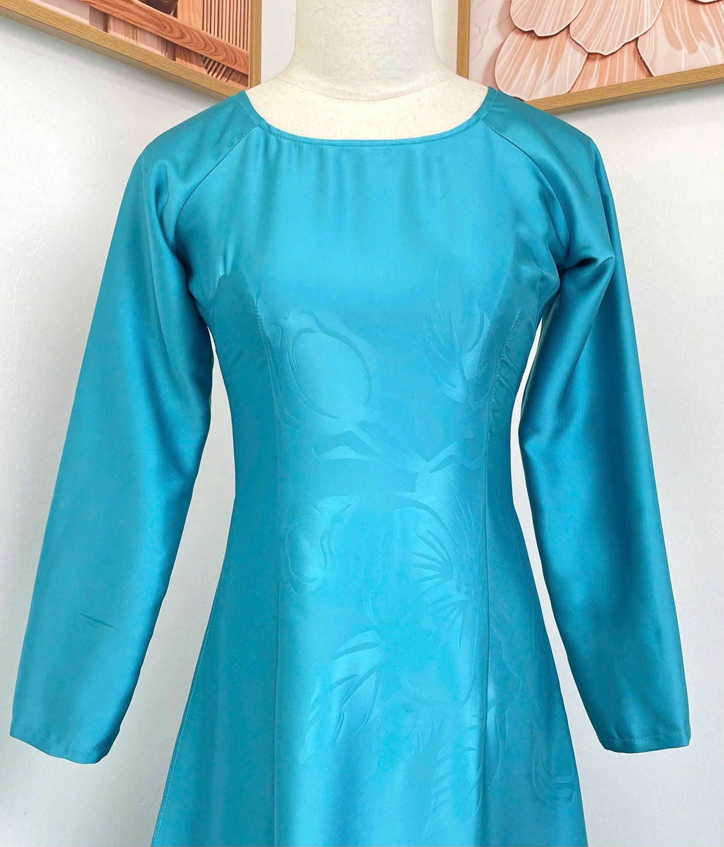 H753 4125 Áo only no pants - Áo dài lụa mã não 4D màu xanh thiên thanh