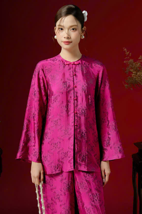 BB205 4127 - Set bà ba lụa nha xá thọ dơi màu hồng sen