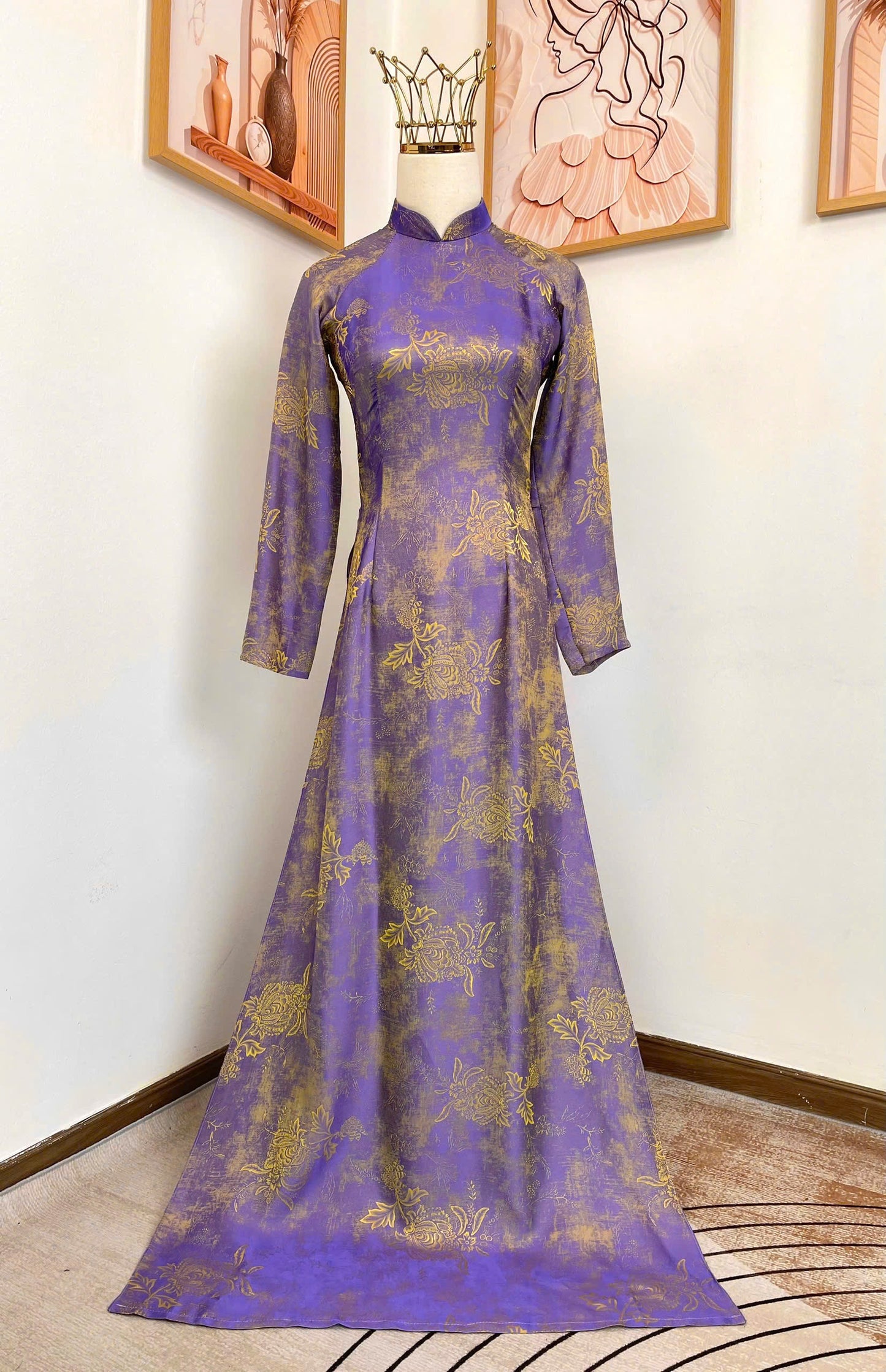 H749 4129 Áo only no pants - Áo dài dáng truyền thống chiết li eo màu tím