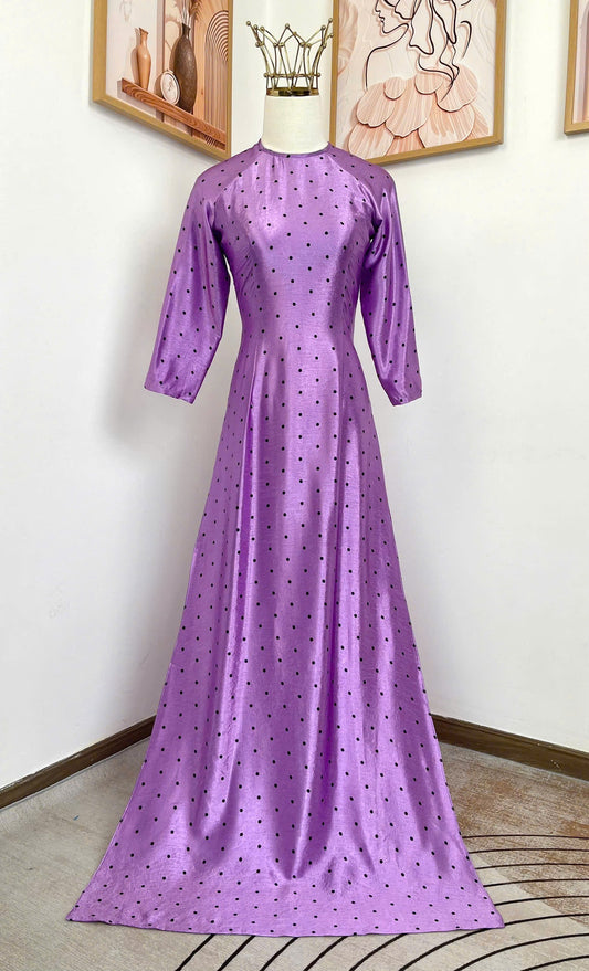 H746 4130 Áo only no pants - Áo dài dáng truyền thống chiết li eo chấm bi