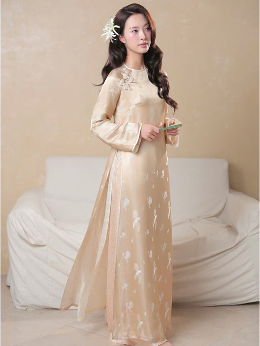 HD139 4147 Áo only no pants - Áo dài dáng suông 4 tà lụa nha xá