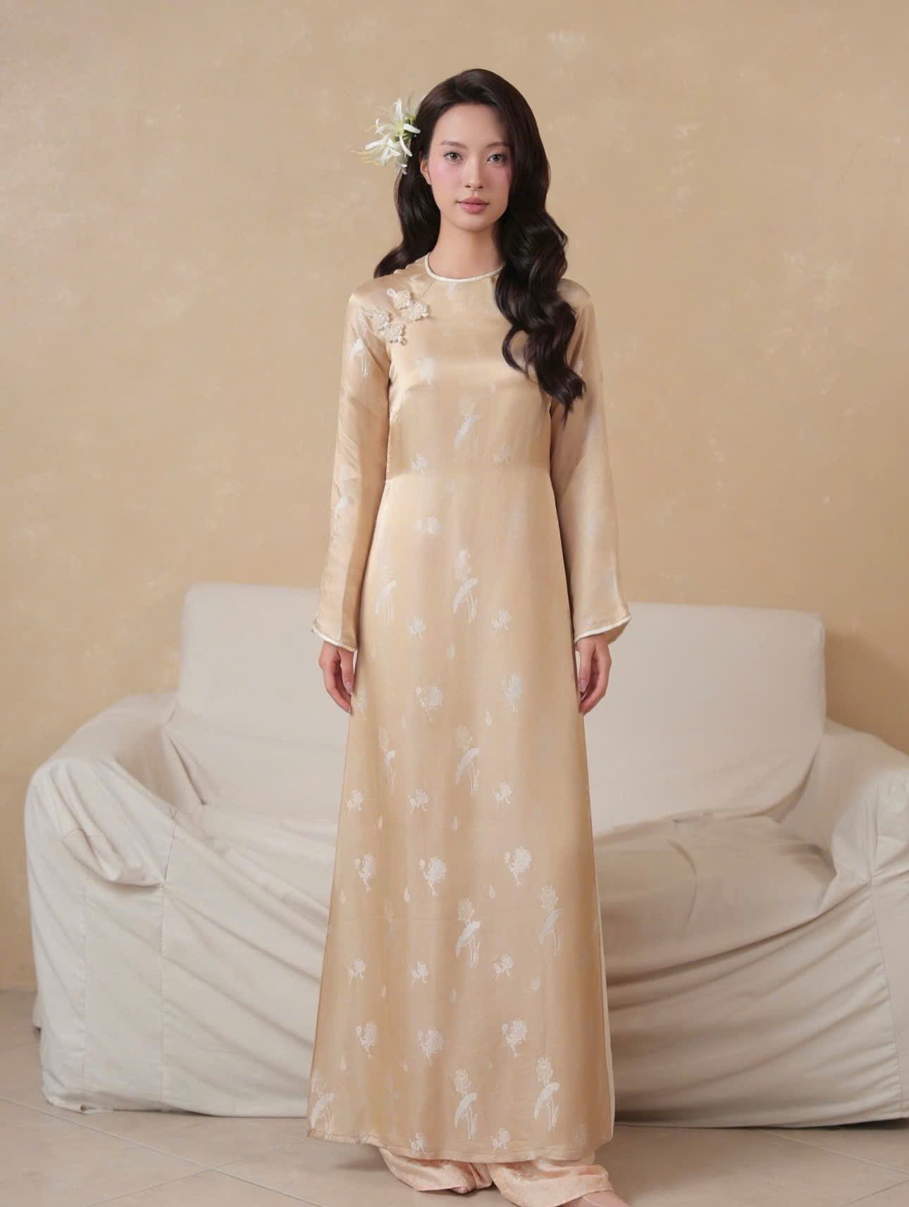 HD139 4147 Áo only no pants - Áo dài dáng suông 4 tà lụa nha xá