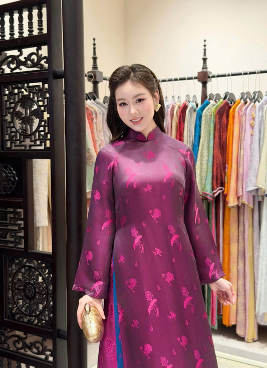 HD136 4149 Áo + quần nha xá - Áo dài dáng suông 4 tà lụa nha xá