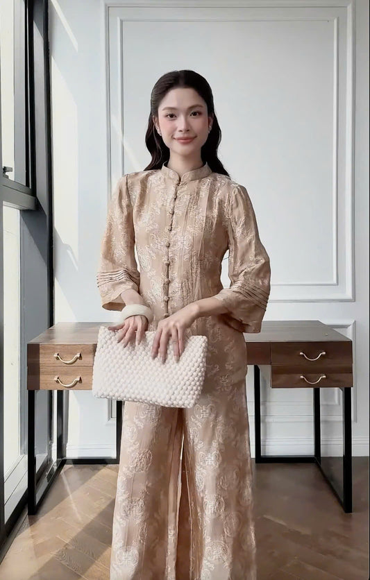 BB212 4177 - Set bà ba thọ dơi màu nâu nhạt
