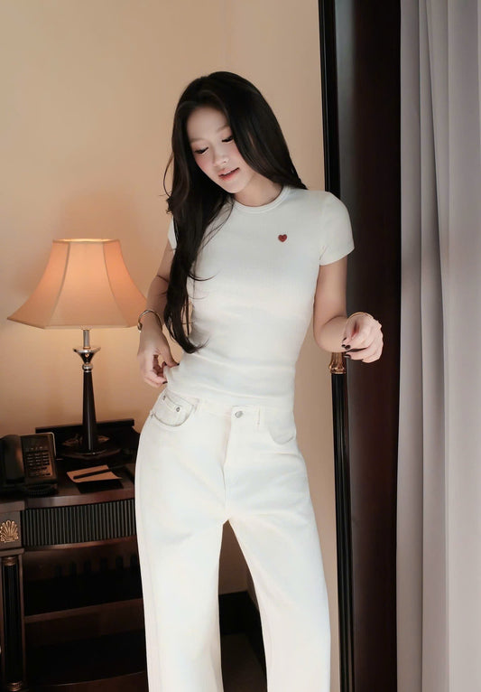 QD00097 4183 - Quần jeans dài ống rộng màu trắng