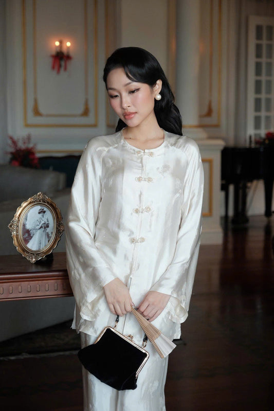 BB218 4186 - Set bà ba lụa nha xá màu trắng