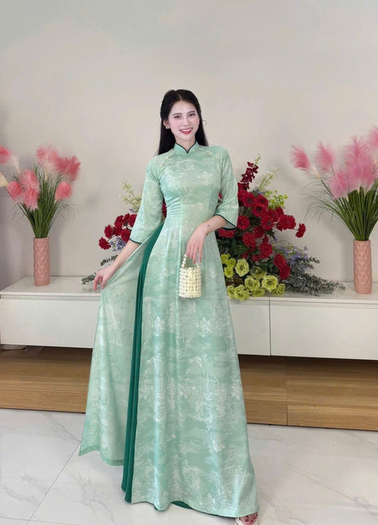 H787 4202 Áo only no pants - Áo dài dáng truyền thống chiết li eo thuỷ mặc màu xanh ngọc