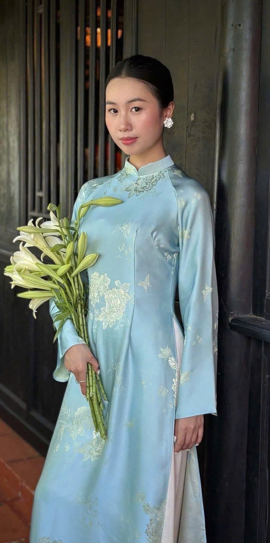 H788 4260 Áo only no pants - Áo dài dáng truyền thống chiết li eo màu xanh blue