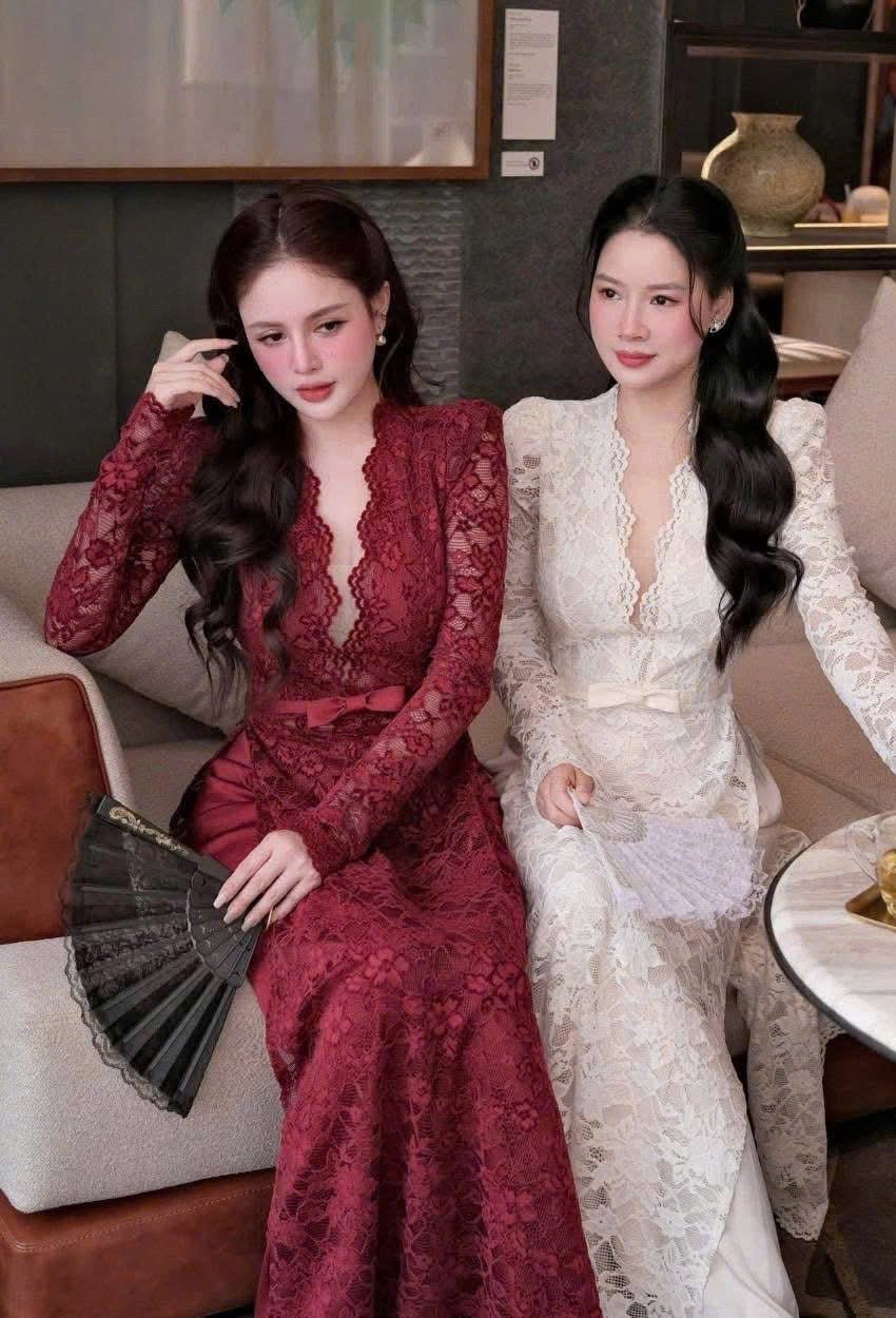 R30 4269 Áo only no pants - Áo dài ren màu trắng