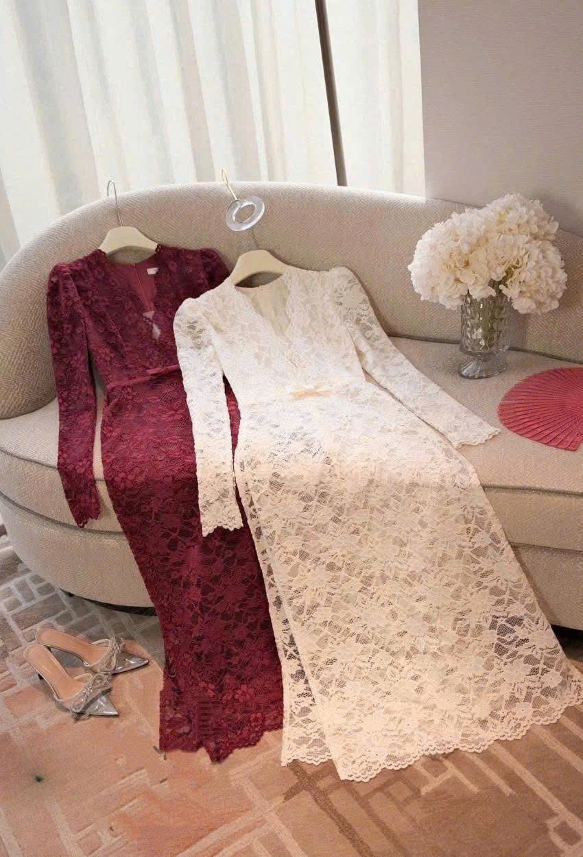 R30 4269 Áo only no pants - Áo dài ren màu trắng