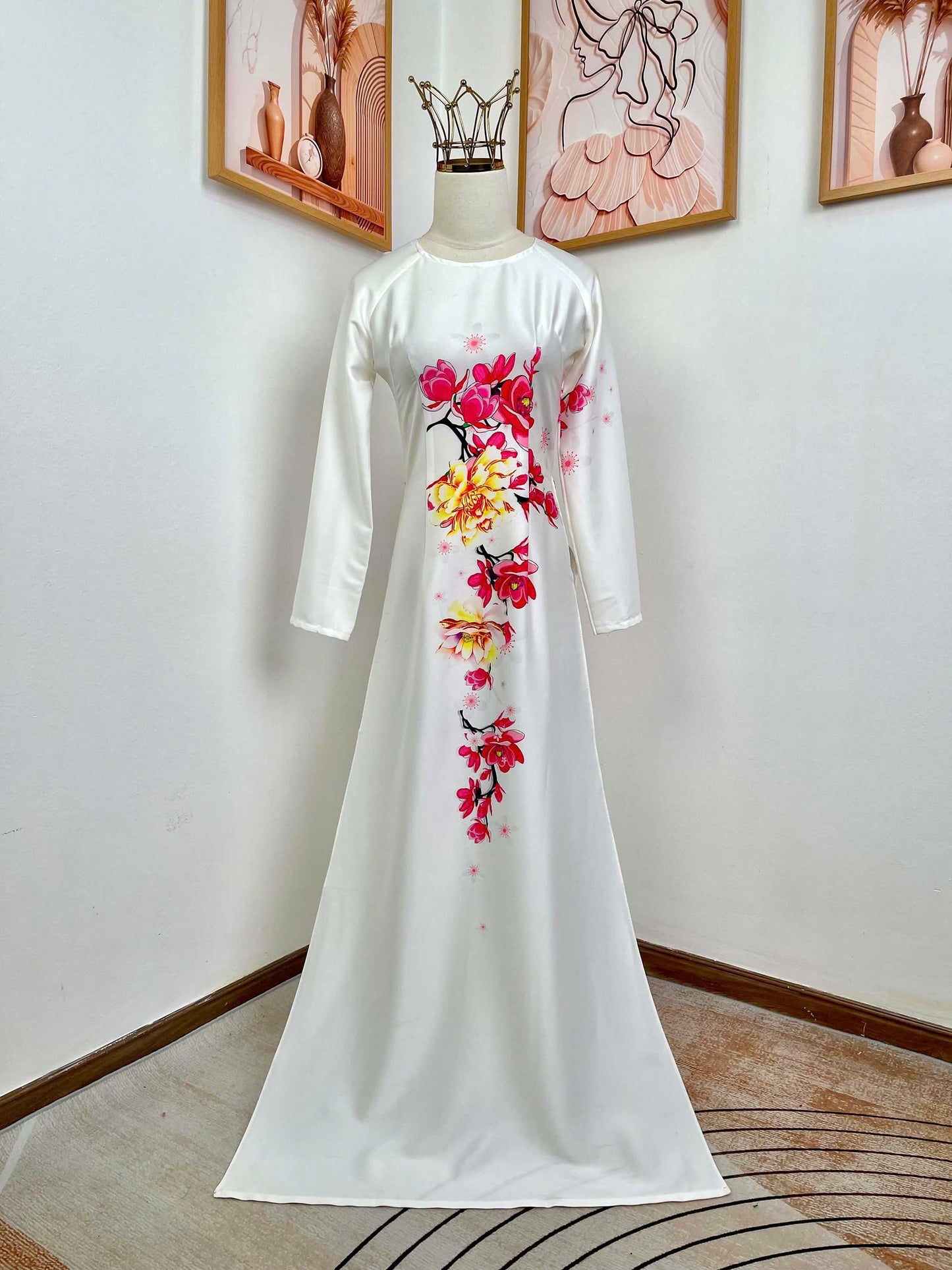 H678 4298 Áo only no pants - Áo dài dáng truyền thống chiết li eo lụa ánh sao thiết kế