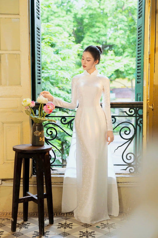 HD149 4310 Áo + quần nha xá - Áo dài lụa nha xá dáng truyền thống chiết li eo 2 tà