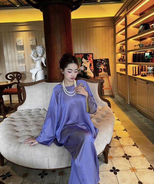 BB228 4315 - Set bà ba lụa double silk màu tím nhạt