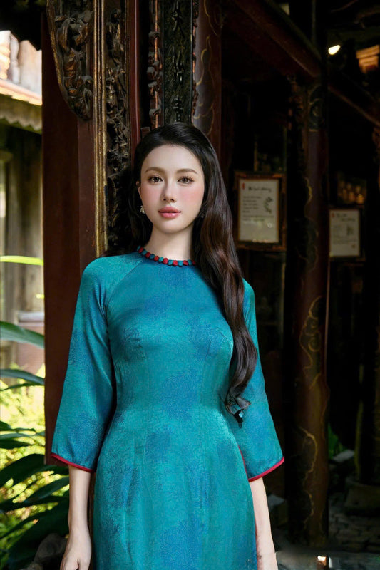 H835 4352 Áo only no pants - Áo dài dáng truyền thống chiết li eo lụa gấm