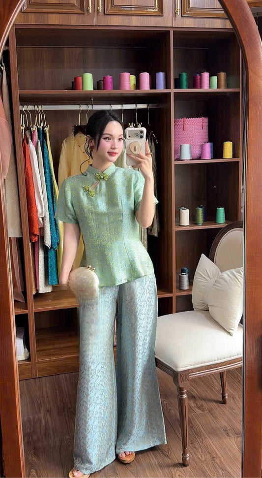 BB246 4420 Áo only no pants - Áo bà ba lụa nha xá màu xanh mint