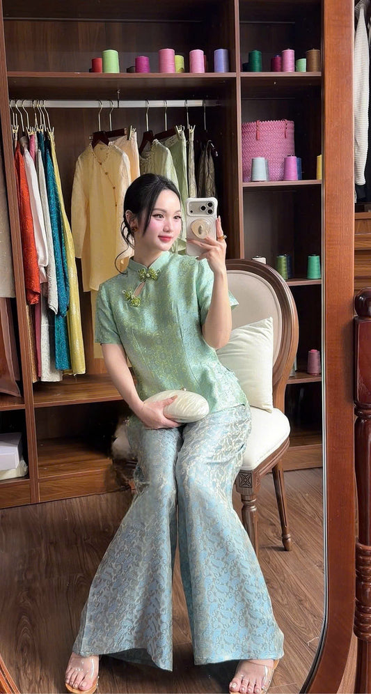 BB246 4420 Áo only no pants - Áo bà ba lụa nha xá màu xanh mint