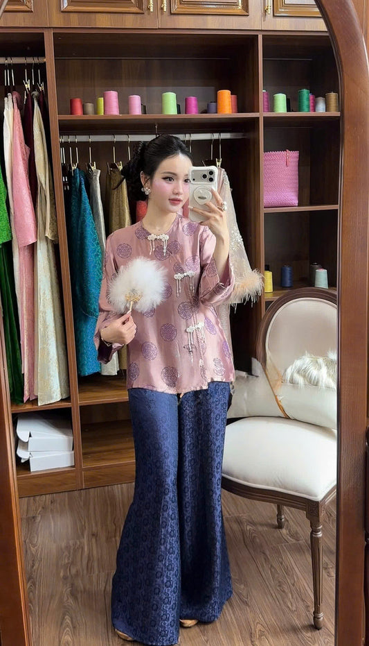 BB248 4421 - Set bà ba lụa nha xá màu hồng
